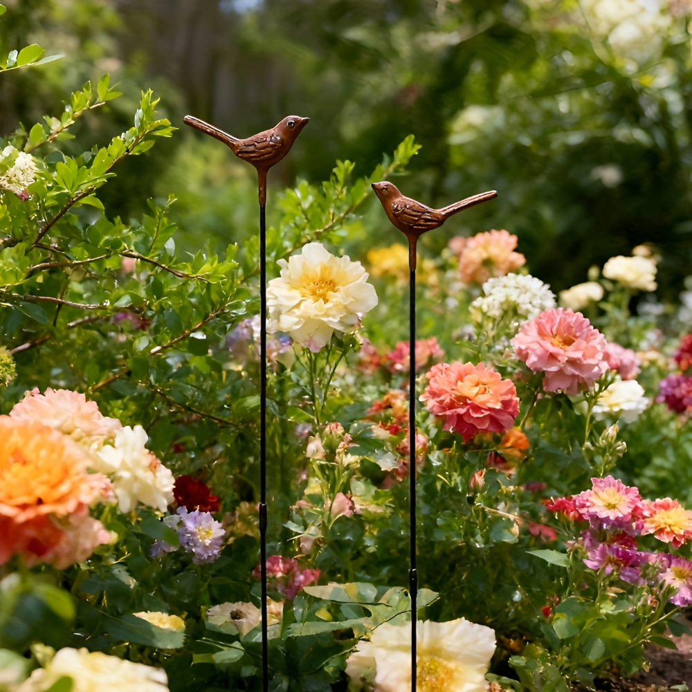 Vogel Gartenstecker aus Gusseisen – Rostoptik Dekostab 68cm – Vintage Gartendeko Rost