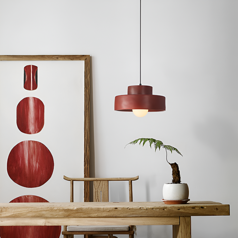 Wabi Sabi Pendelleuchte - Rote Macaron Pendelleuchte - Runde Hängelampe