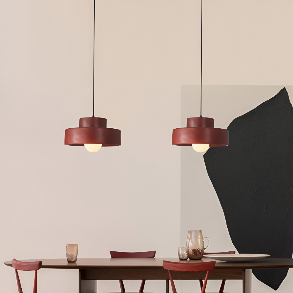 Wabi Sabi Pendelleuchte - Rote Macaron Pendelleuchte - Runde Hängelampe