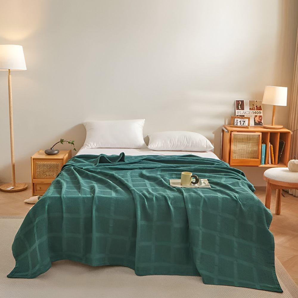 WaffleCloud Plaid - Hypoallergene Baumwolle Fleece Blanket - Weiche Twill Gewebte Throw