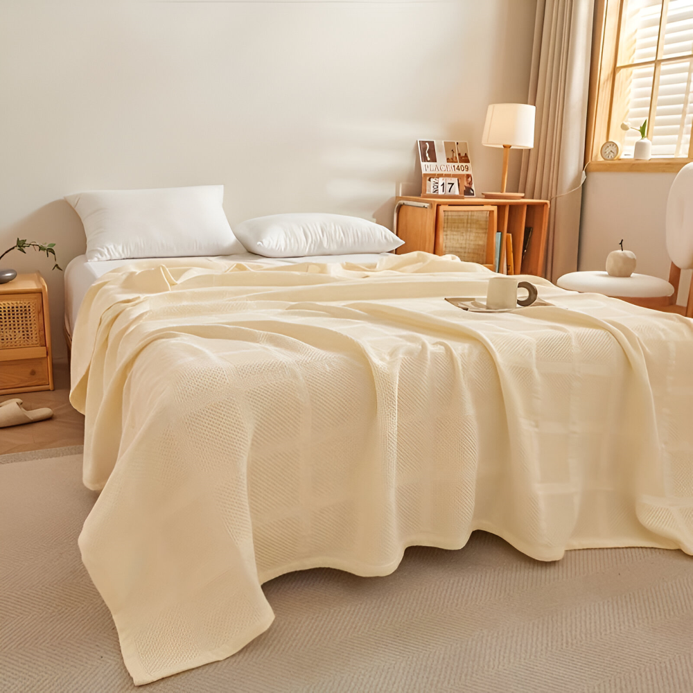 WaffleCloud Plaid - Hypoallergene Baumwolle Fleece Blanket - Weiche Twill Gewebte Throw