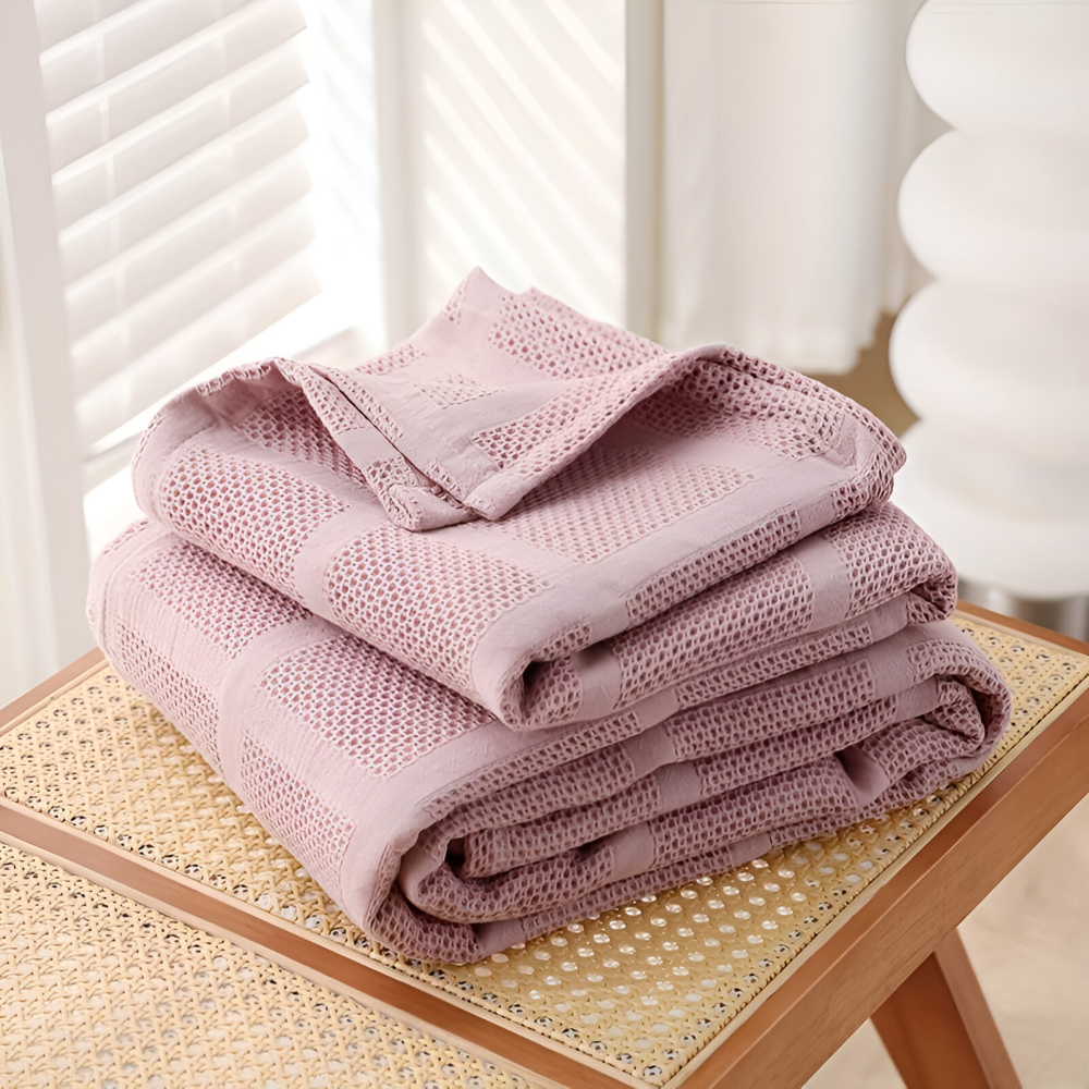 WaffleCloud Plaid - Hypoallergene Baumwolle Fleece Blanket - Weiche Twill Gewebte Throw