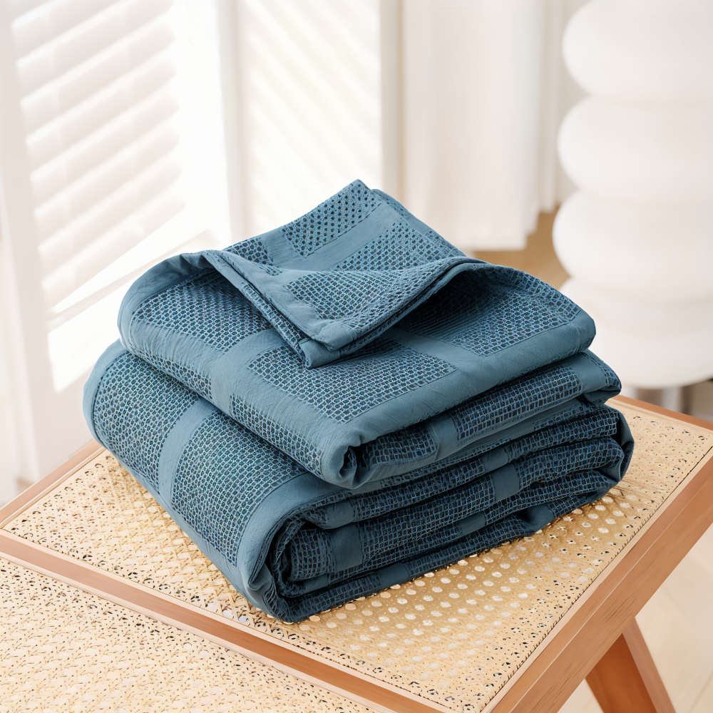 WaffleCloud Plaid - Hypoallergene Baumwolle Fleece Blanket - Weiche Twill Gewebte Throw