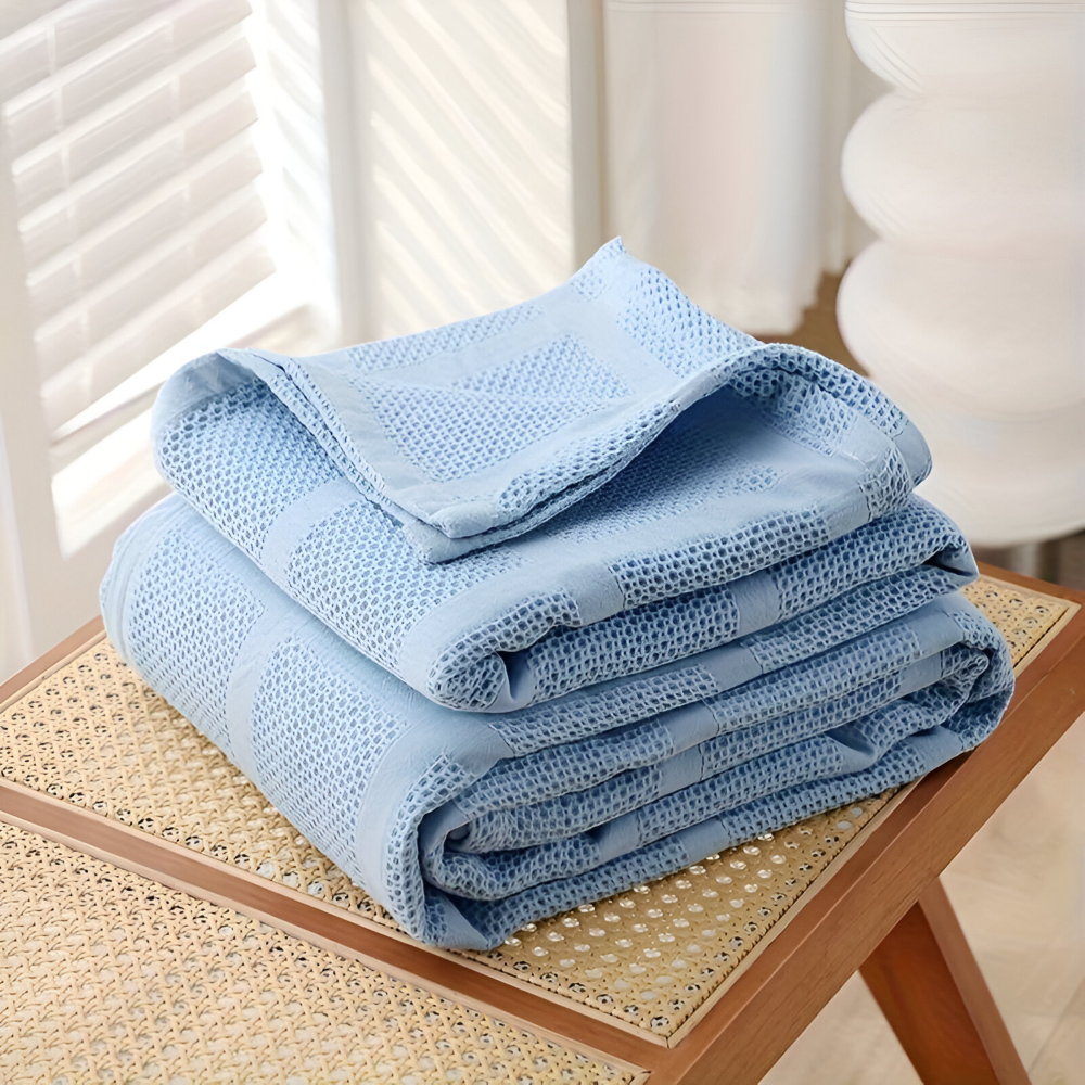 WaffleCloud Plaid - Hypoallergene Baumwolle Fleece Blanket - Weiche Twill Gewebte Throw