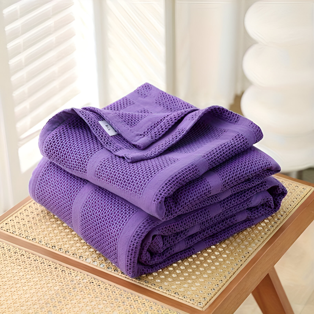 WaffleCloud Plaid - Hypoallergene Baumwolle Fleece Blanket - Weiche Twill Gewebte Throw