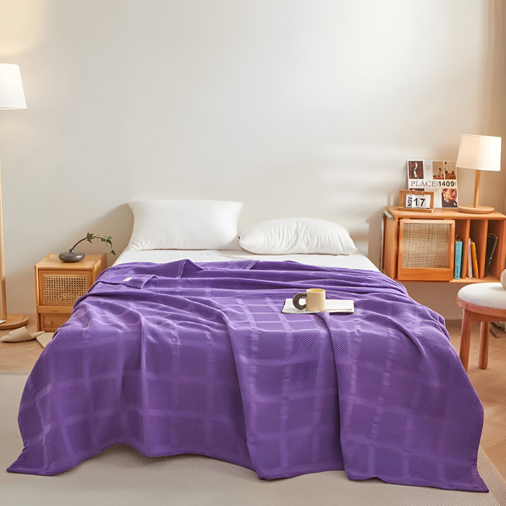 WaffleCloud Plaid - Hypoallergene Baumwolle Fleece Blanket - Weiche Twill Gewebte Throw