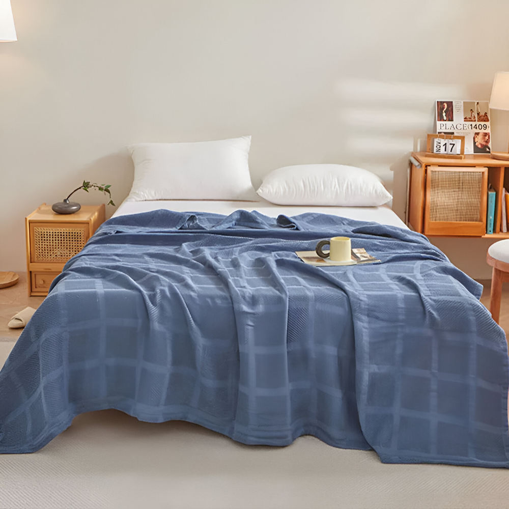 WaffleCloud Plaid - Hypoallergene Baumwolle Fleece Blanket - Weiche Twill Gewebte Throw