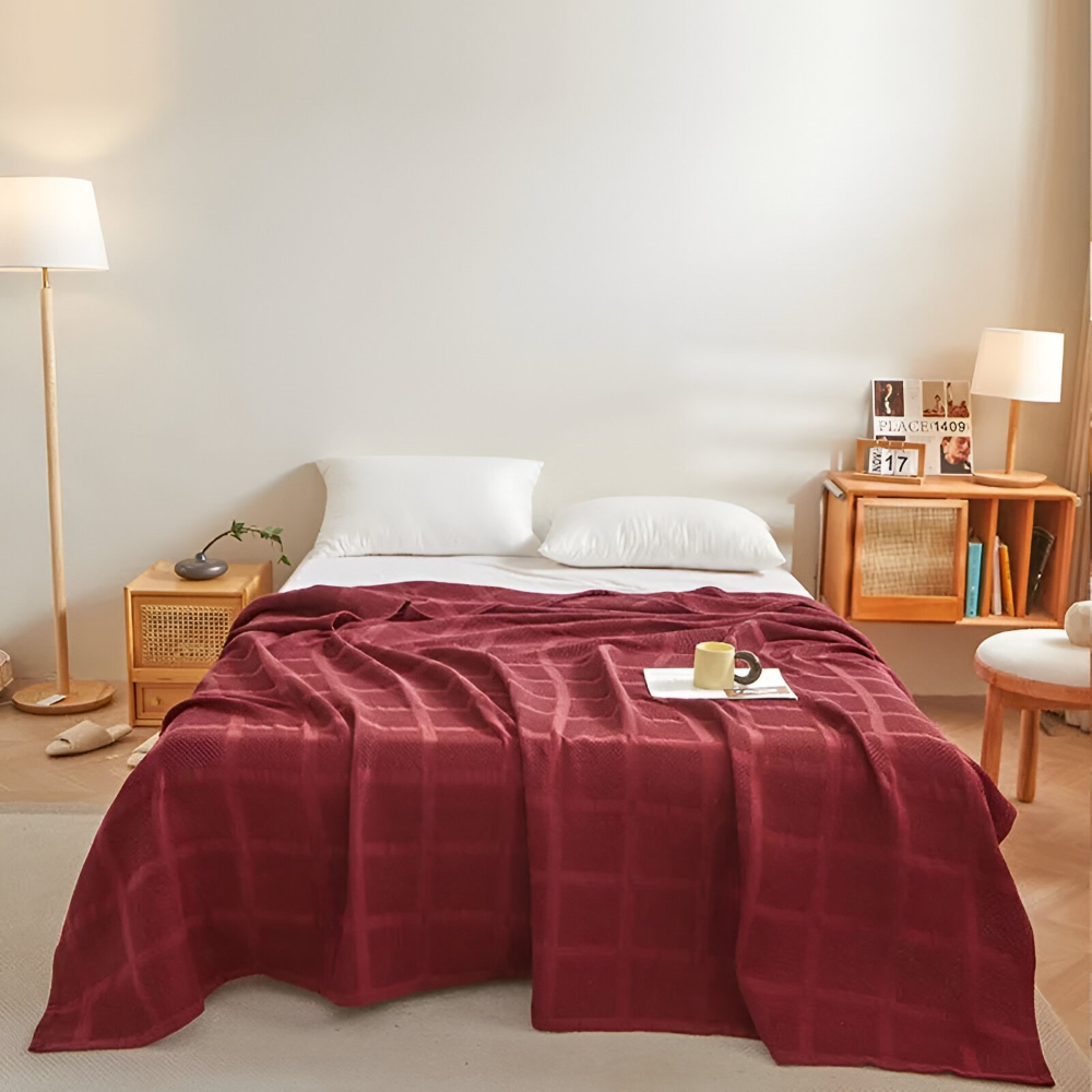 WaffleCloud Plaid - Hypoallergene Baumwolle Fleece Blanket - Weiche Twill Gewebte Throw
