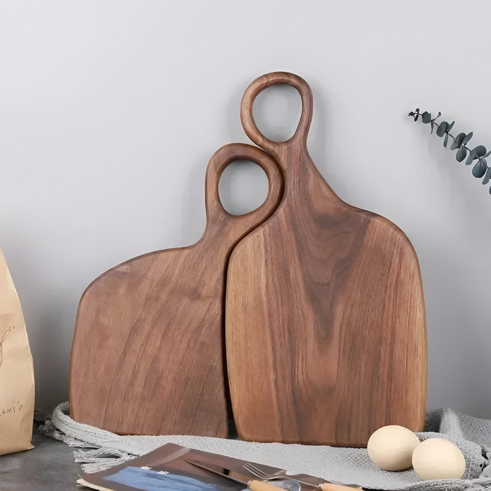 Set aus 2 Walnuss Holz Schneidebrettern - Stilvolle und langlebige Küchenutensilien