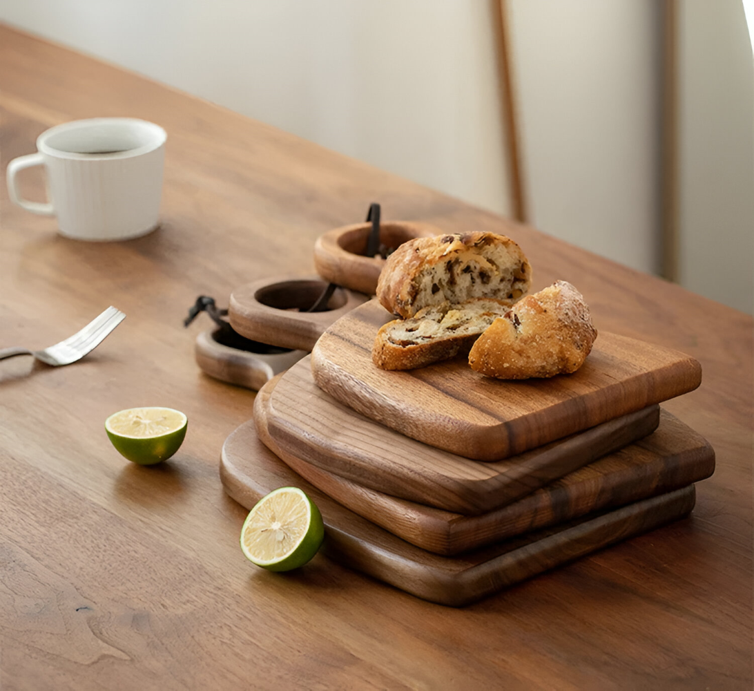 Set aus 2 Walnuss Holz Schneidebrettern - Stilvolle und langlebige Küchenutensilien