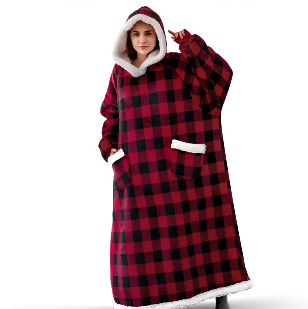 WarmWrap Hoodie Blanket - Plüschflanell Pullover in Übergröße mit Tasche