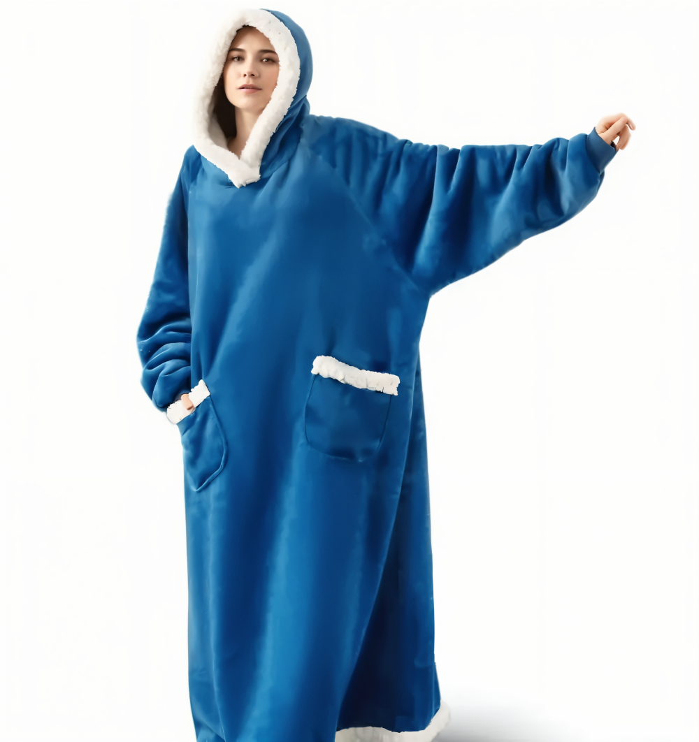WarmWrap Hoodie Blanket - Plüschflanell Pullover in Übergröße mit Tasche