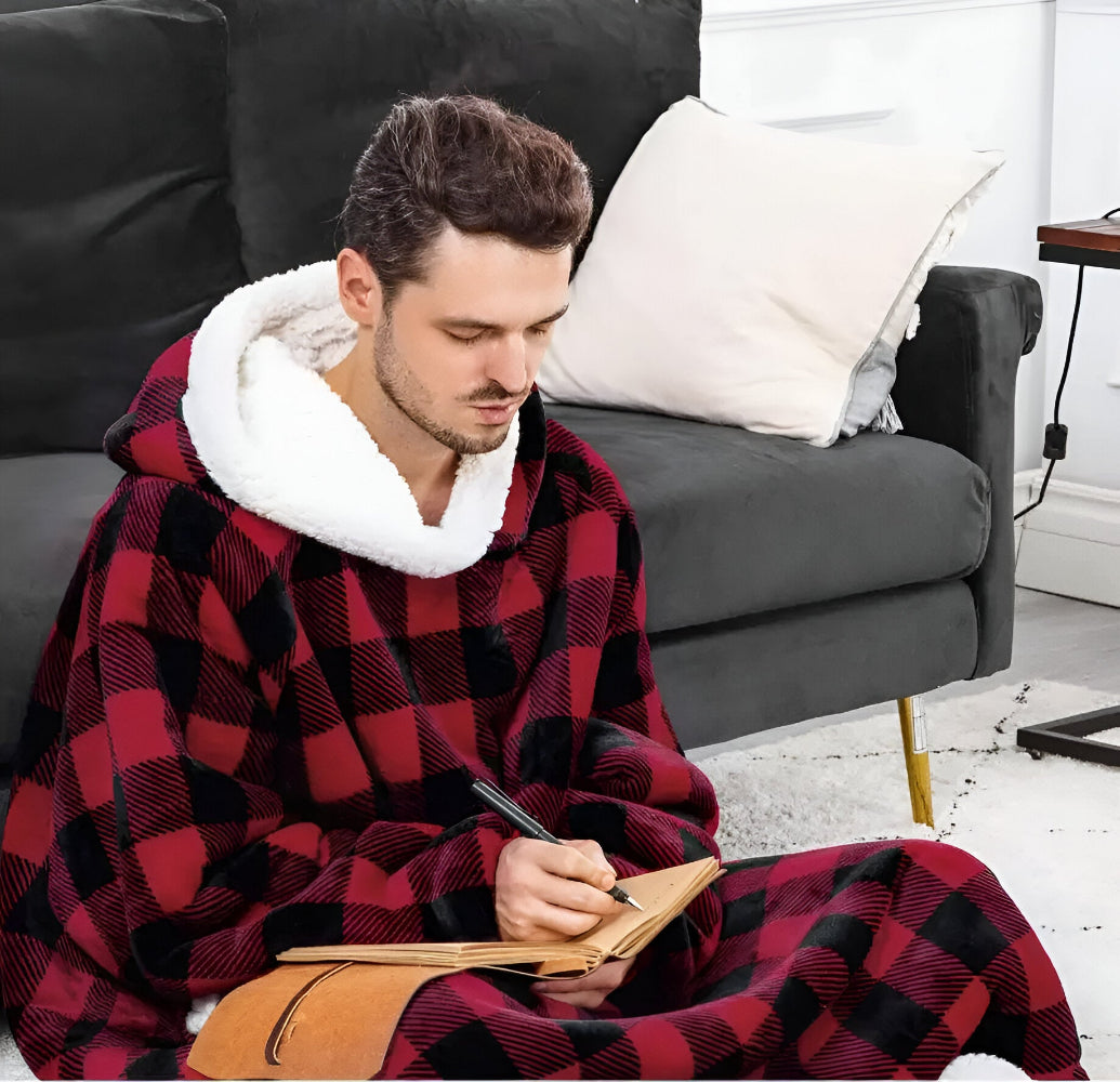 WarmWrap Hoodie Blanket - Plüschflanell Pullover in Übergröße mit Tasche