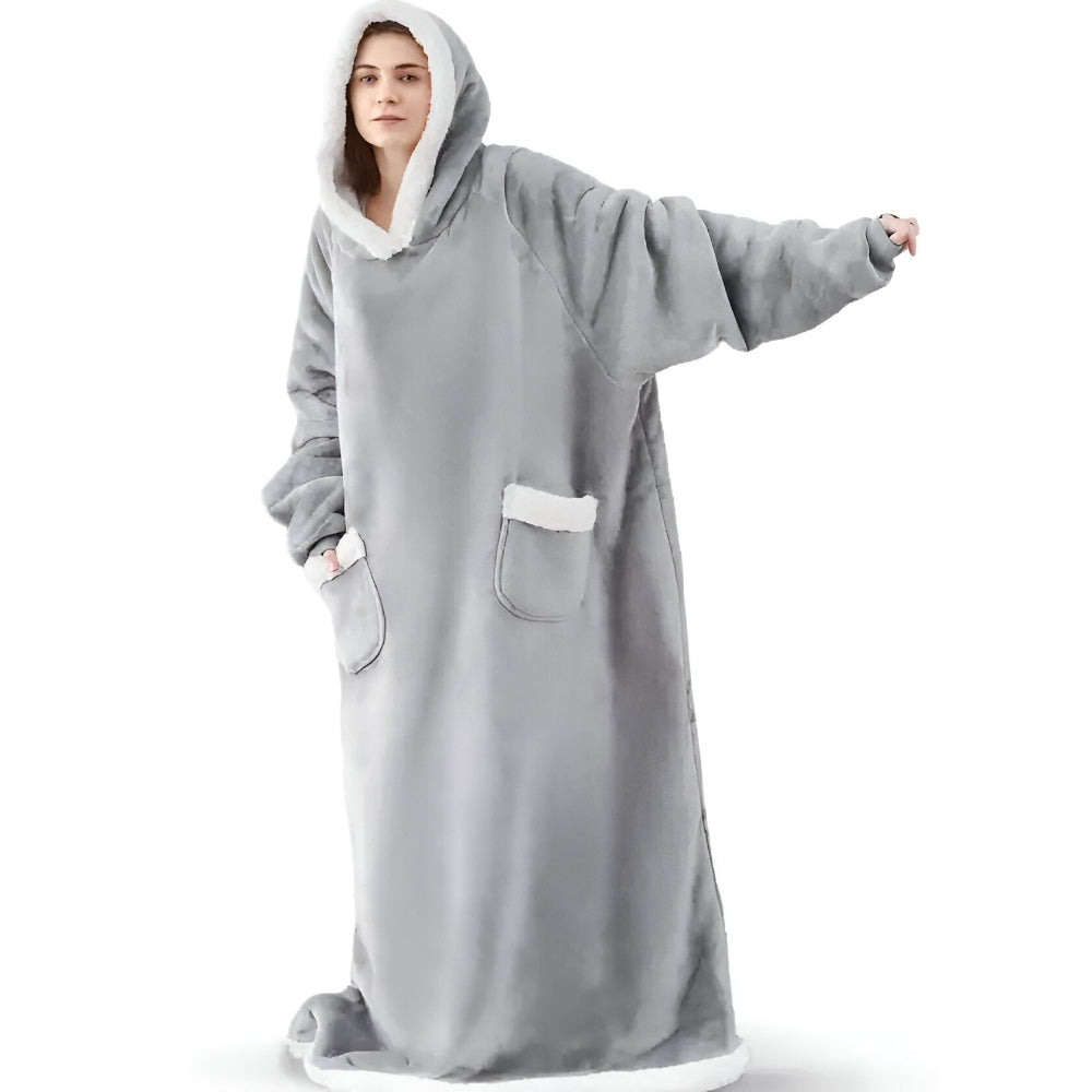 WarmWrap Hoodie Blanket - Plüschflanell Pullover in Übergröße mit Tasche