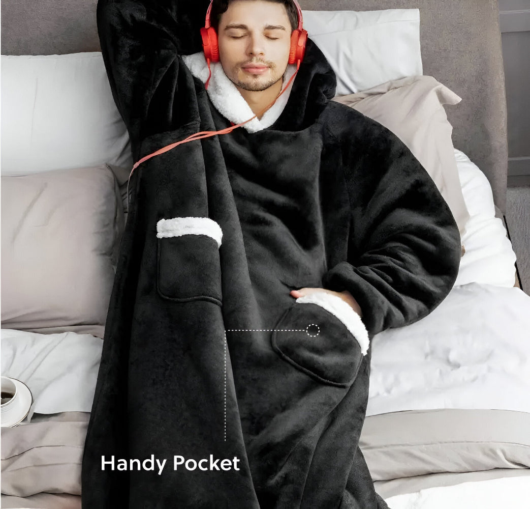 WarmWrap Hoodie Blanket - Plüschflanell Pullover in Übergröße mit Tasche