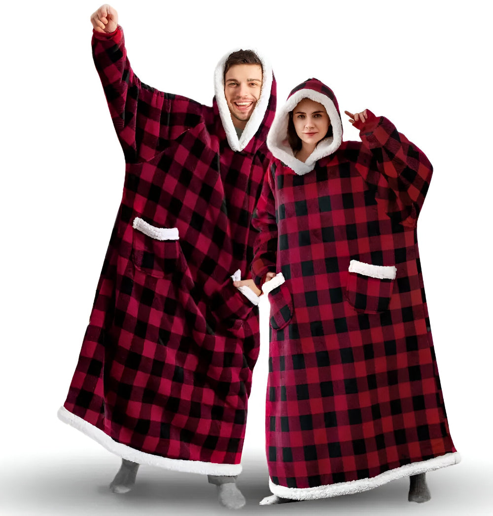 WarmWrap Hoodie Blanket - Plüschflanell Pullover in Übergröße mit Tasche