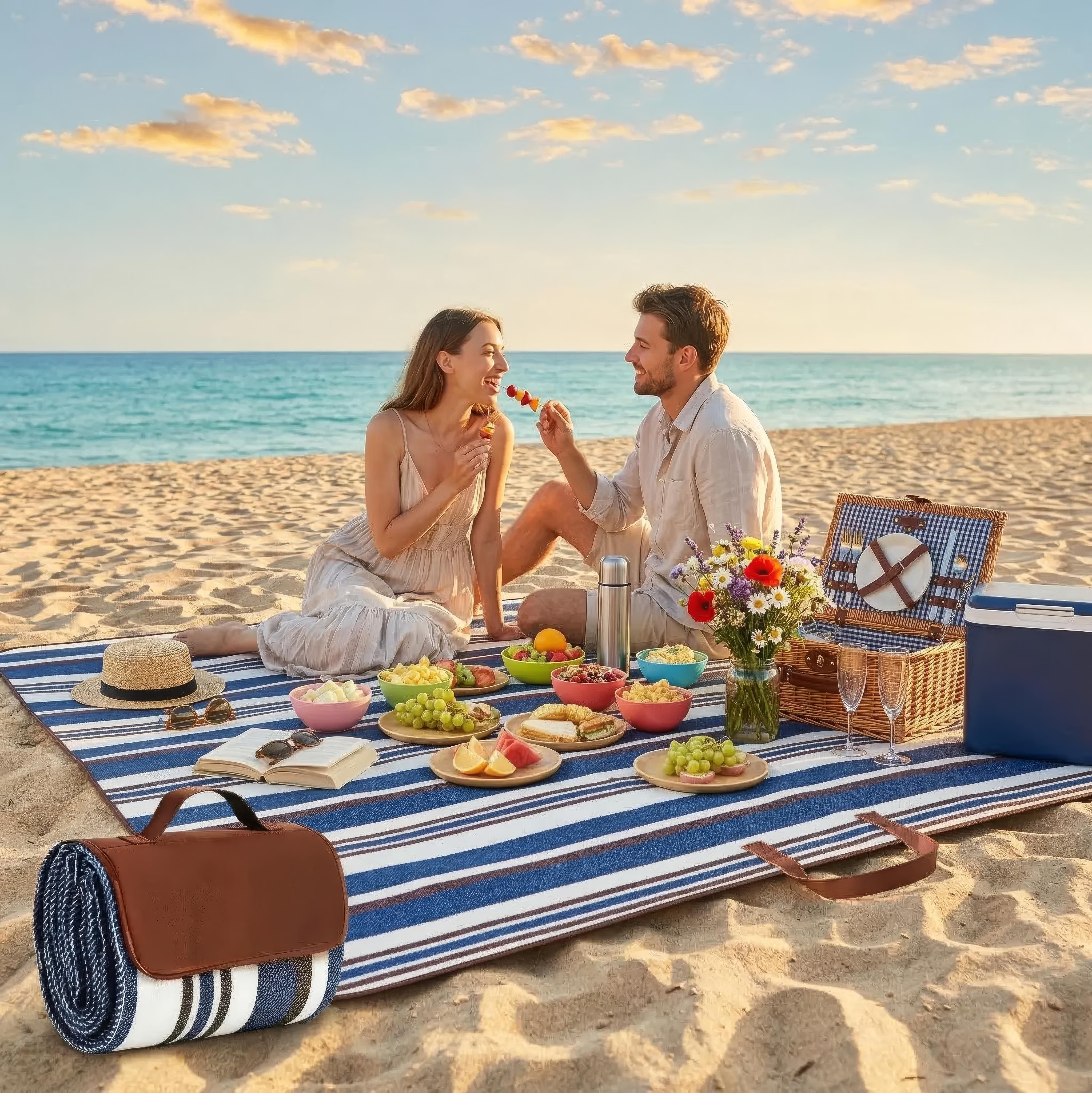 Wasserdichte Picknickdecke 150x200cm - Strapazierfähiges Oxford-Gewebe in Blau für Strand und Camping 0