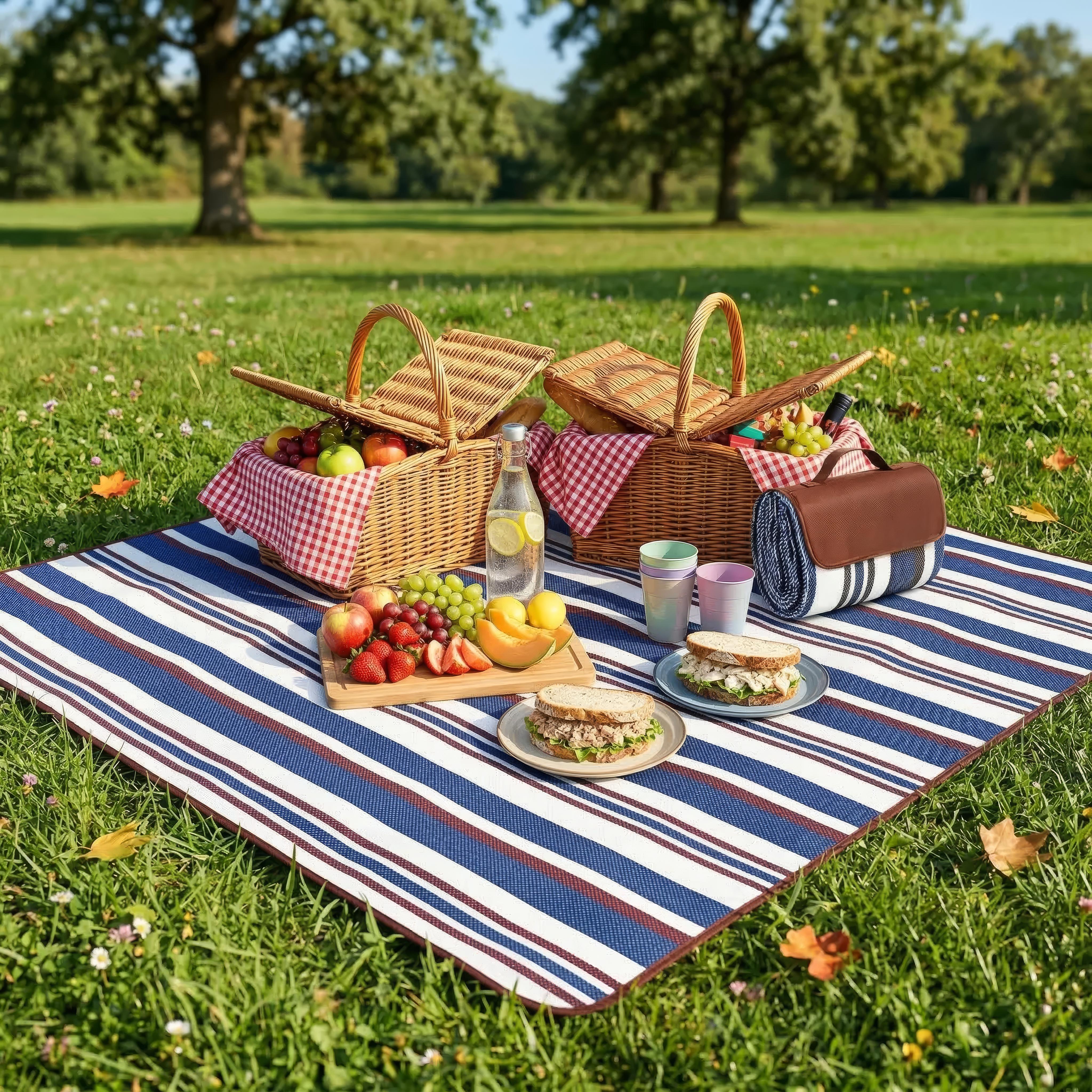 Wasserdichte Picknickdecke 150x200cm - Strapazierfähiges Oxford-Gewebe in Blau für Strand und Camping 2