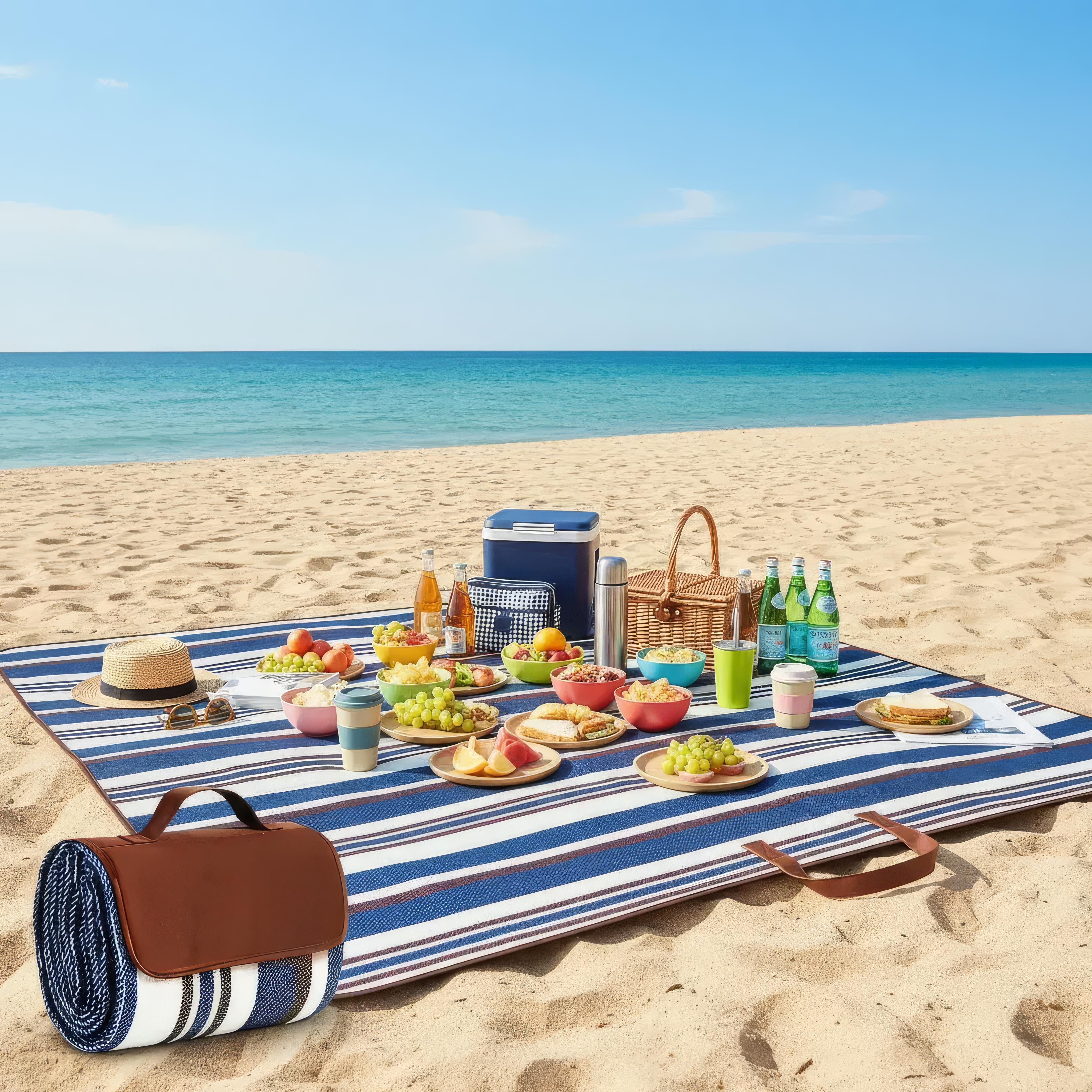 Wasserdichte Picknickdecke 150x200cm - Strapazierfähiges Oxford-Gewebe in Blau für Strand und Camping 4
