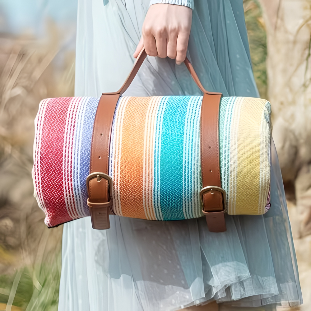 Wasserdichte Picknickdecke 200x200 cm – Faltbare Stranddecke mit Tragegriff, Kariert, Waschbar