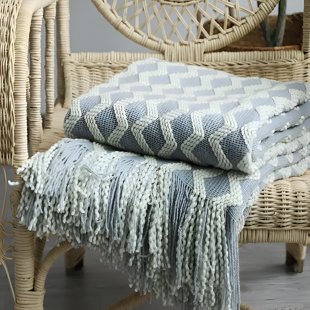 Wavi Plaid - Bohemian Kuschelige Geometrische Strickfleecedecke