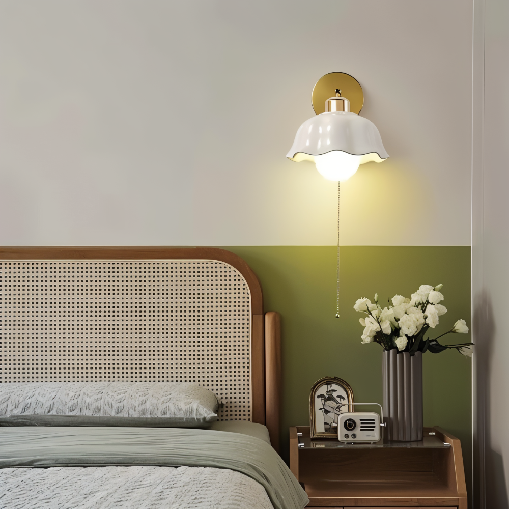 Weiß Bloom Wandleuchte - Klassische Französische Nachttisch Wandleuchte - Blumen Wandleuchte Design - Innenwandleuchten LED
