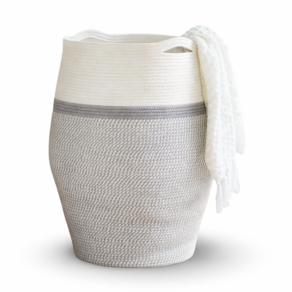 Boho Wäschekorb Handgewebt Baumwolle - XL Aufbewahrungskorb Faltbar mit Griff, 45x65 cm