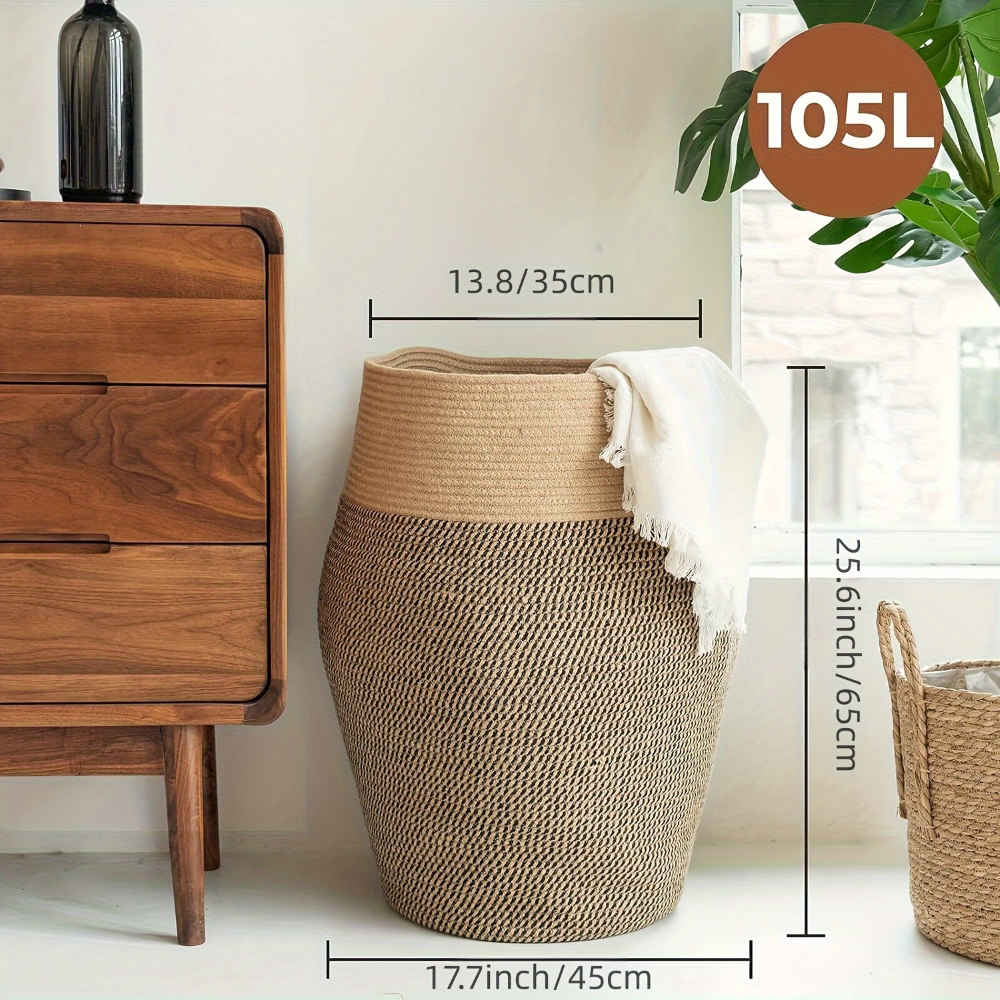 Boho Wäschekorb Handgewebt Baumwolle - XL Aufbewahrungskorb Faltbar mit Griff, 45x65 cm