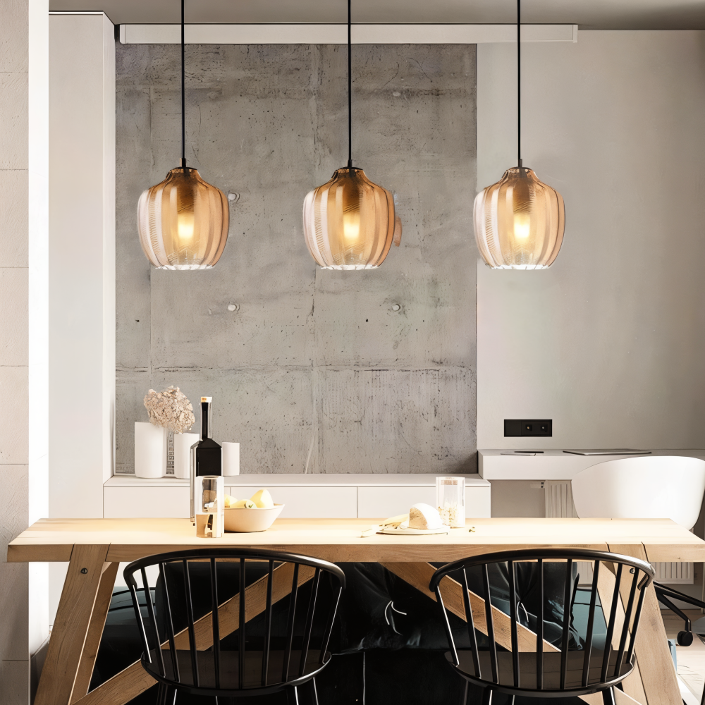 ZigLume Pendelleuchte - Vintage Schwarz Braun Geripptes Glas Hängelampe