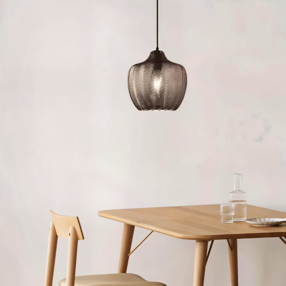 ZigLume Pendelleuchte - Vintage Schwarz Braun Geripptes Glas Hängelampe