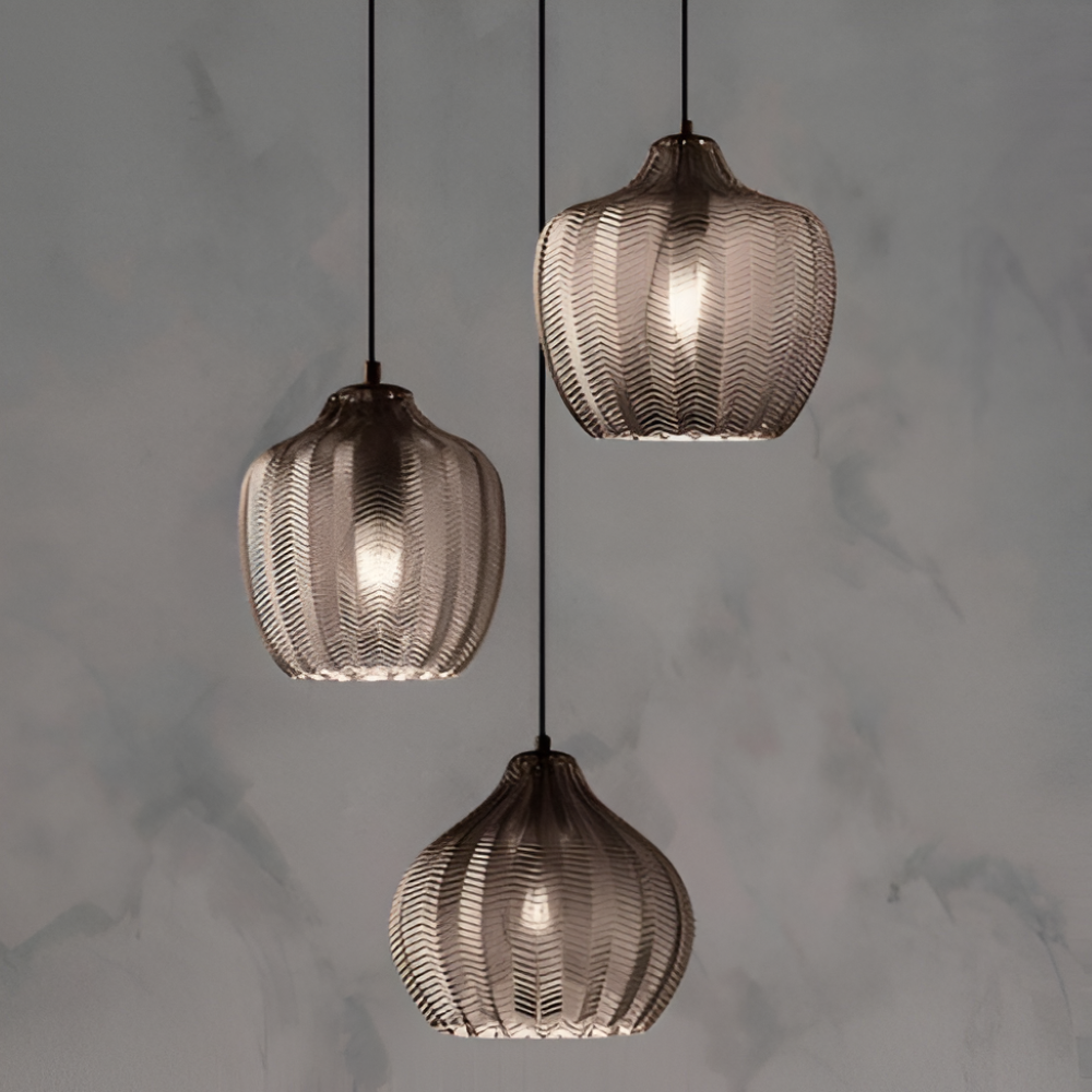 ZigLume Pendelleuchte - Vintage Schwarz Braun Geripptes Glas Hängelampe