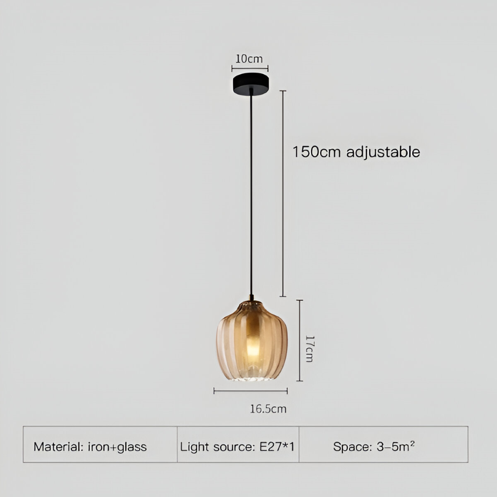 ZigLume Pendelleuchte - Vintage Schwarz Braun Geripptes Glas Hängelampe