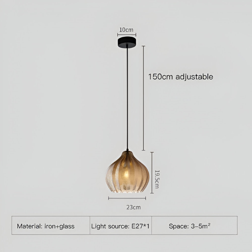 ZigLume Pendelleuchte - Vintage Schwarz Braun Geripptes Glas Hängelampe