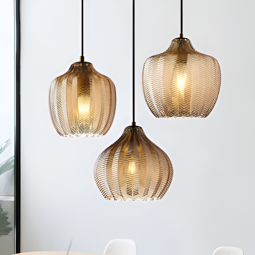 ZigLume Pendelleuchte - Vintage Schwarz Braun Geripptes Glas Hängelampe