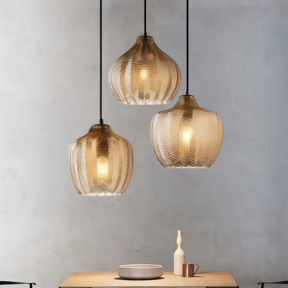 ZigLume Pendelleuchte - Vintage Schwarz Braun Geripptes Glas Hängelampe