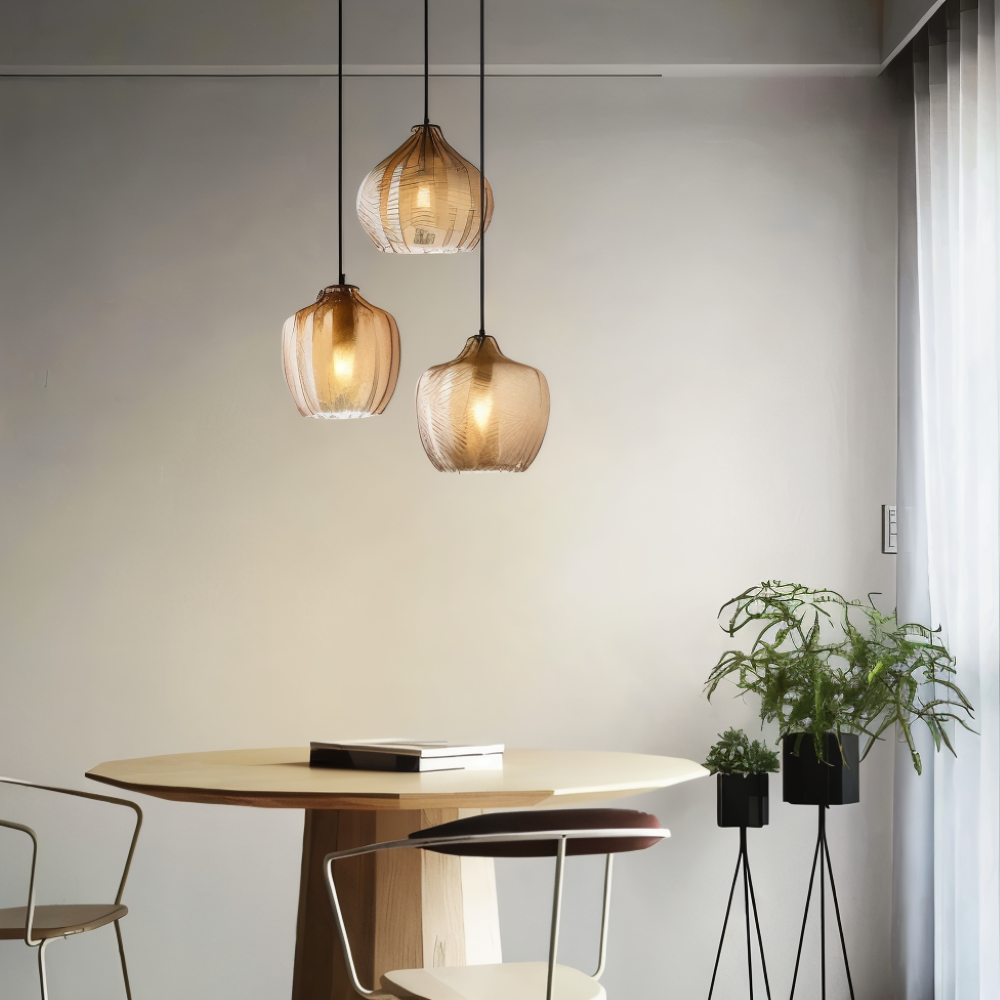 ZigLume Pendelleuchte - Vintage Schwarz Braun Geripptes Glas Hängelampe