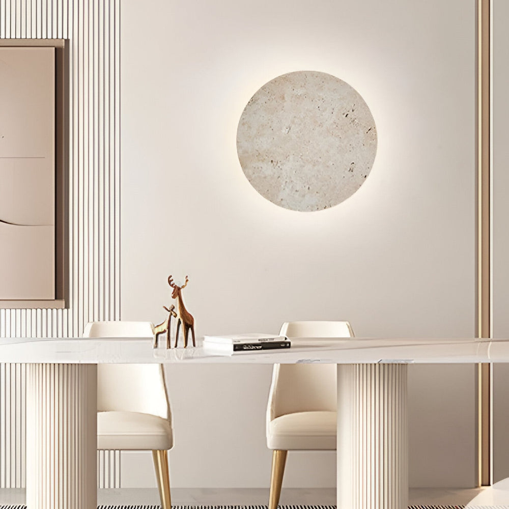 Zirkuläre Travertin Wandleuchte - Japanische Stil Wandlampe für Ambientebeleuchtung