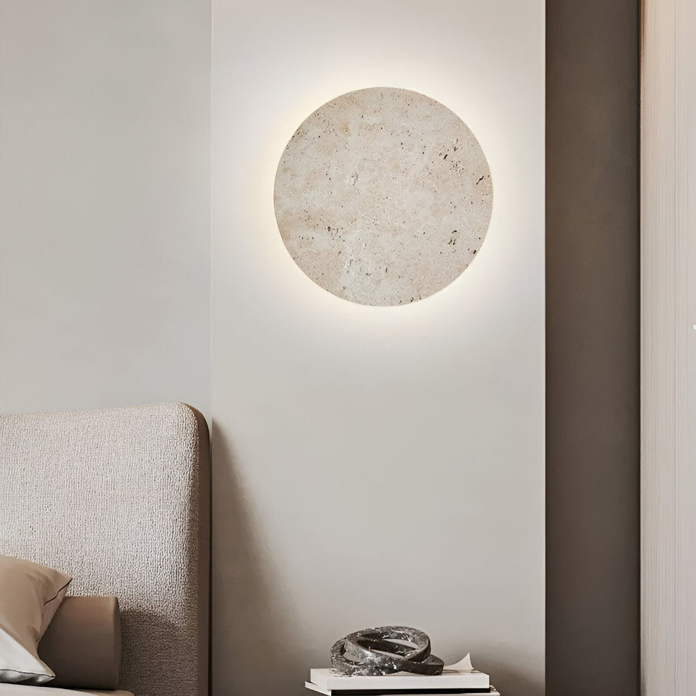 Zirkuläre Travertin Wandleuchte - Japanische Stil Wandlampe für Ambientebeleuchtung