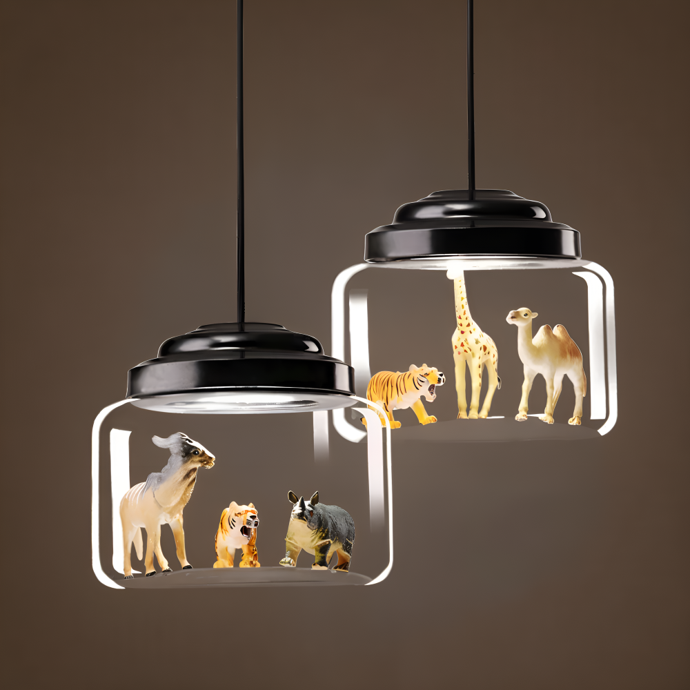 Zoo Glas Pendelleuchte - Dekorative Nordische Cartoon Tier LED Hängelampe