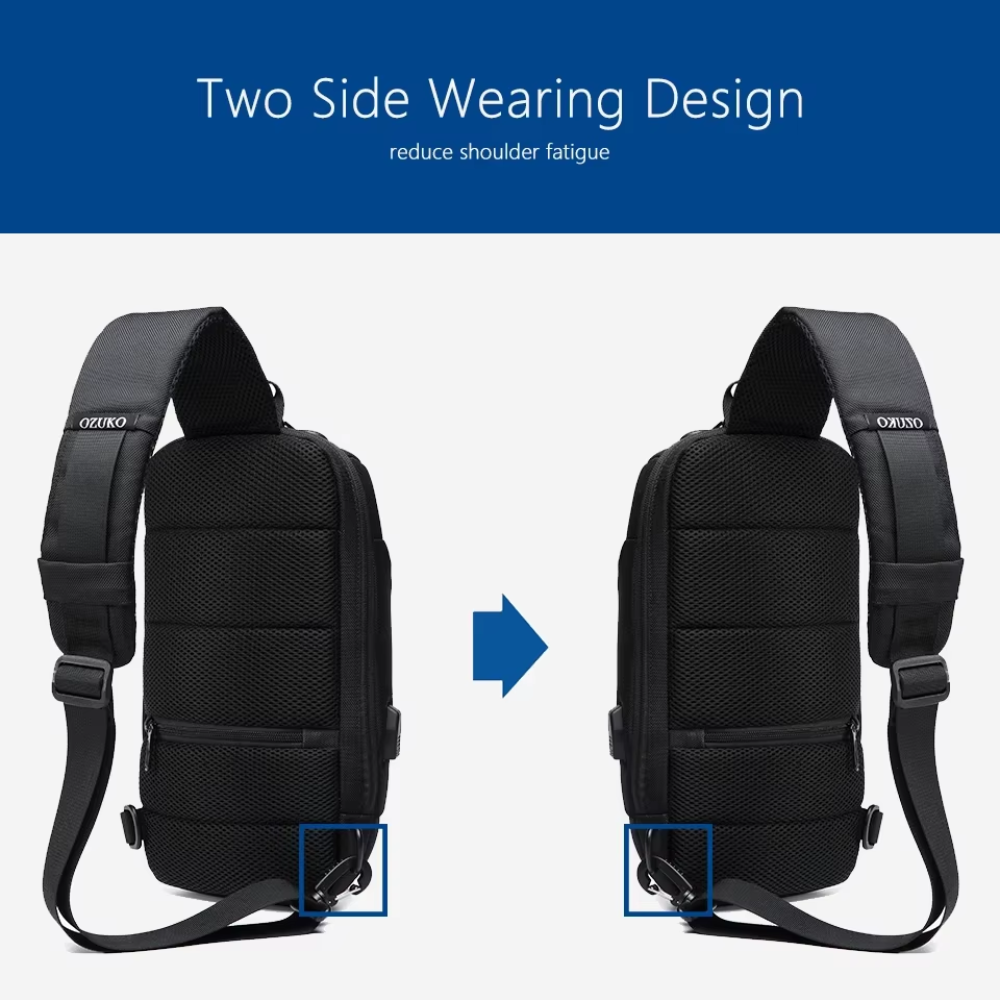 17 x 8 x 34 cm Anti-Diebstahl Sling Bag Herren & Damen - Wasserdichte Brusttasche mit USB-Anschluss