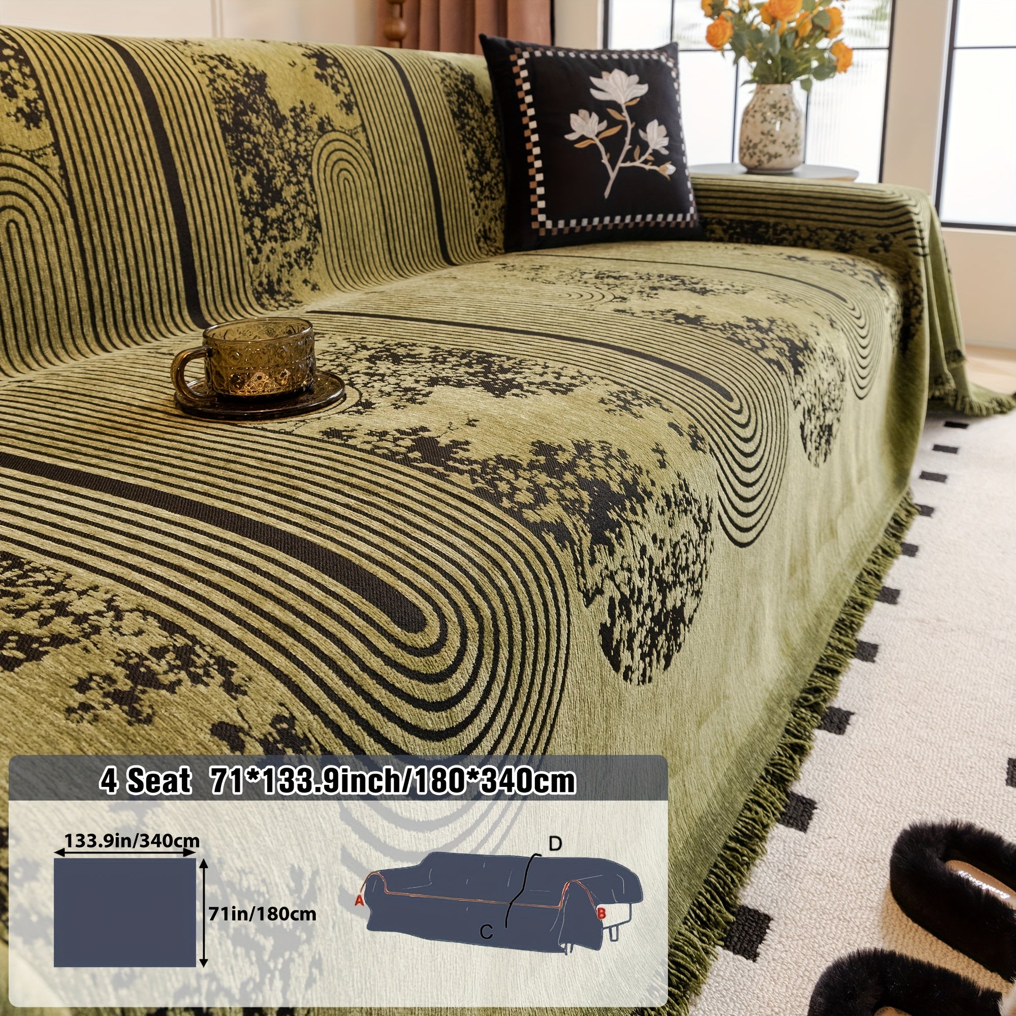 Chenille Sofabezug Rutschfest – Couchdecke mit Fransen & Abstraktem Muster für Sofa, Couch & Wohnzimmer