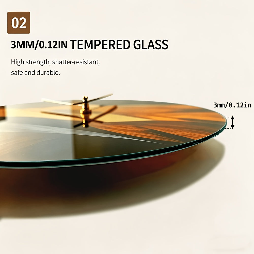 Moderne Wanduhr 30 cm in Glasoptik – Runde Designer Uhr mit Holzoptik, Wellenmuster & leisem Uhrwerk