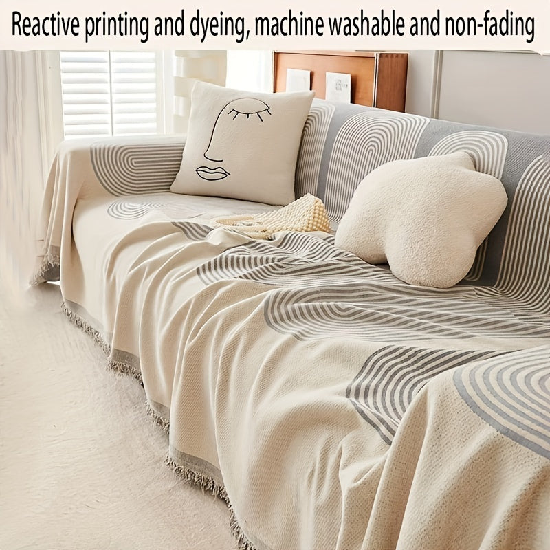 Boho Sofabezug Chenille – Rutschfeste Sofadecke mit Fransen für Couch, Sofa & Wohnzimmer