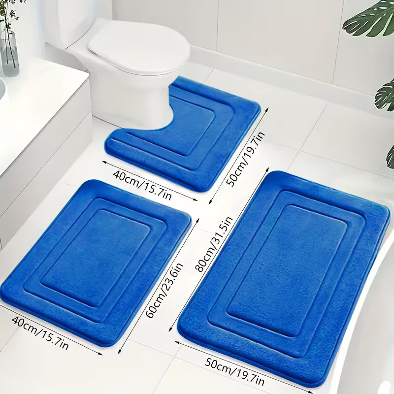 Luxuriöses Memory Foam Badematten-Set 3-teilig - Rutschfestes, Saugfähiges Design in Elegantem Grau für Badezimmer