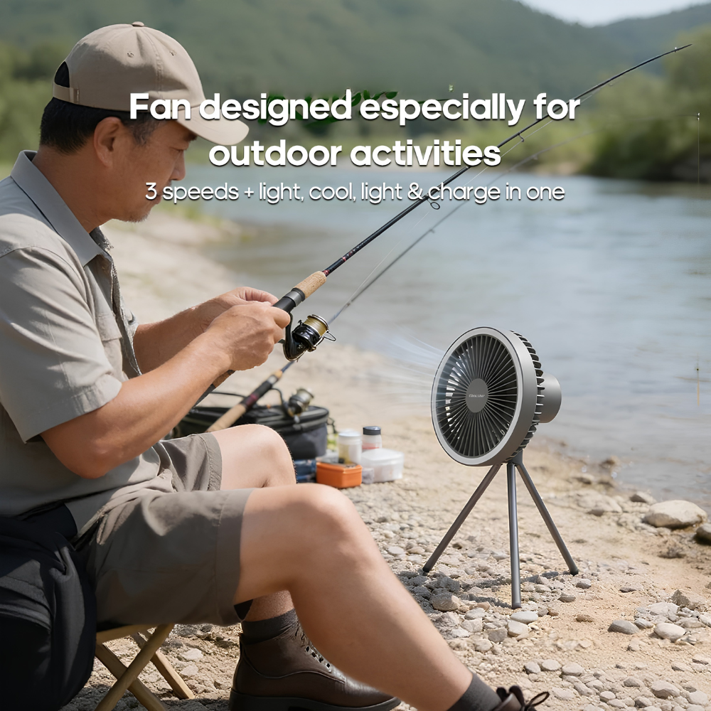 Camping Ventilator mit LED Licht USB Akku Powerbank Hängend oder mit Stativ für Zelt Outdoor