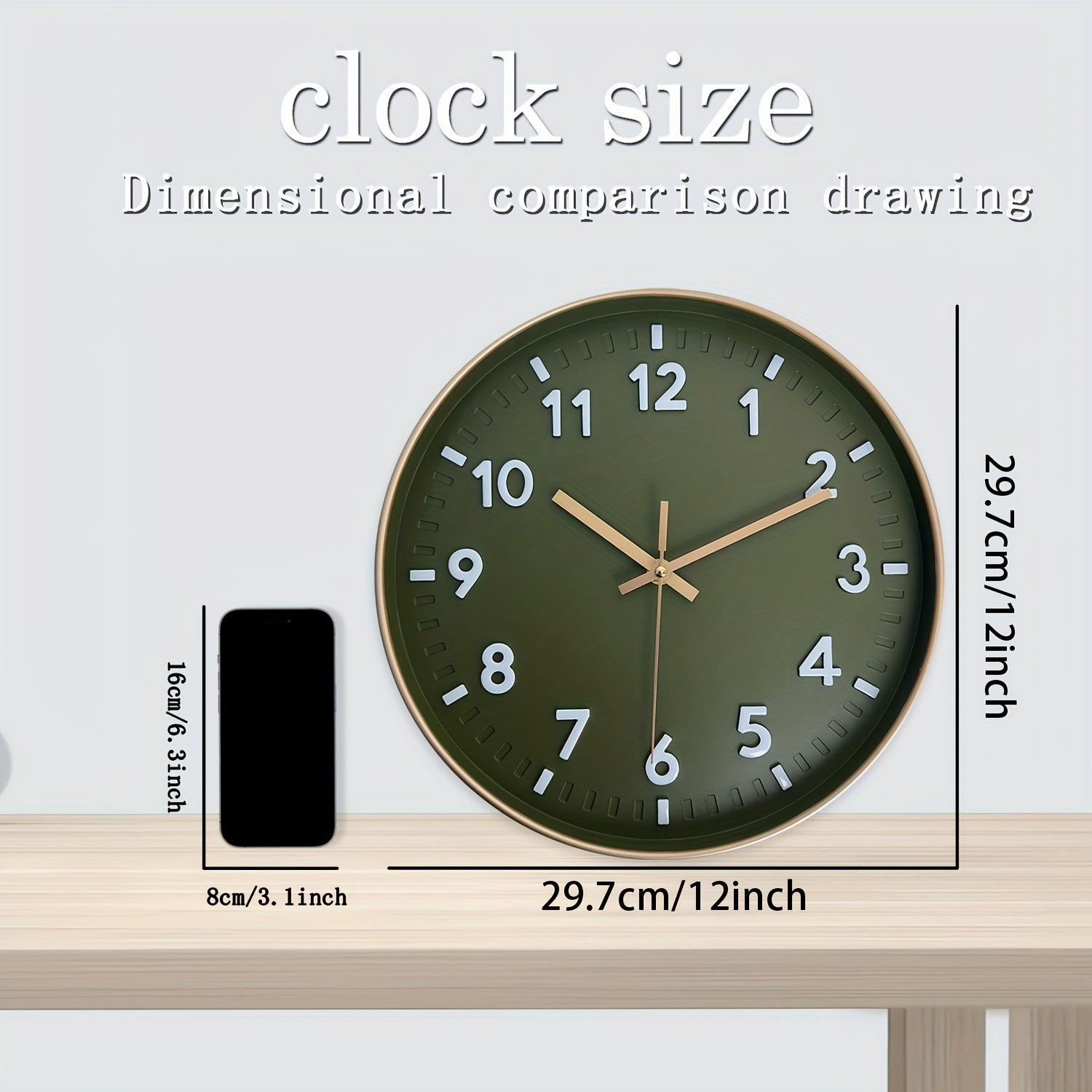 Wanduhr Grün Geräuschlos – Moderne Runde Quarzuhr mit Goldrand für Wohnzimmer, Küche & Schlafzimmer