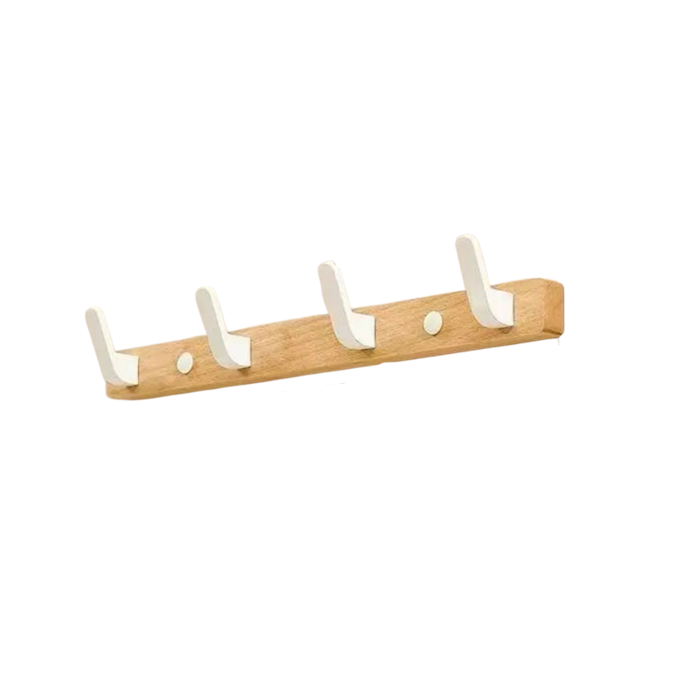 Garderobenleiste in Weißbuche mit 4 weißen Haken