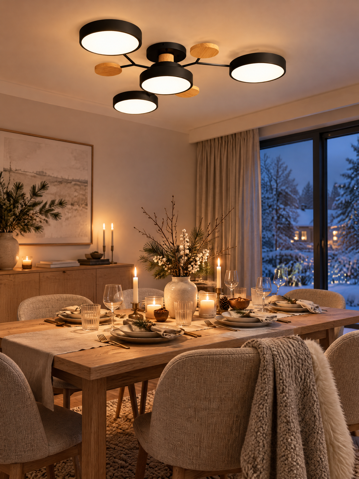 Esszimmer mit Pendelleuchte über dem Esstisch
