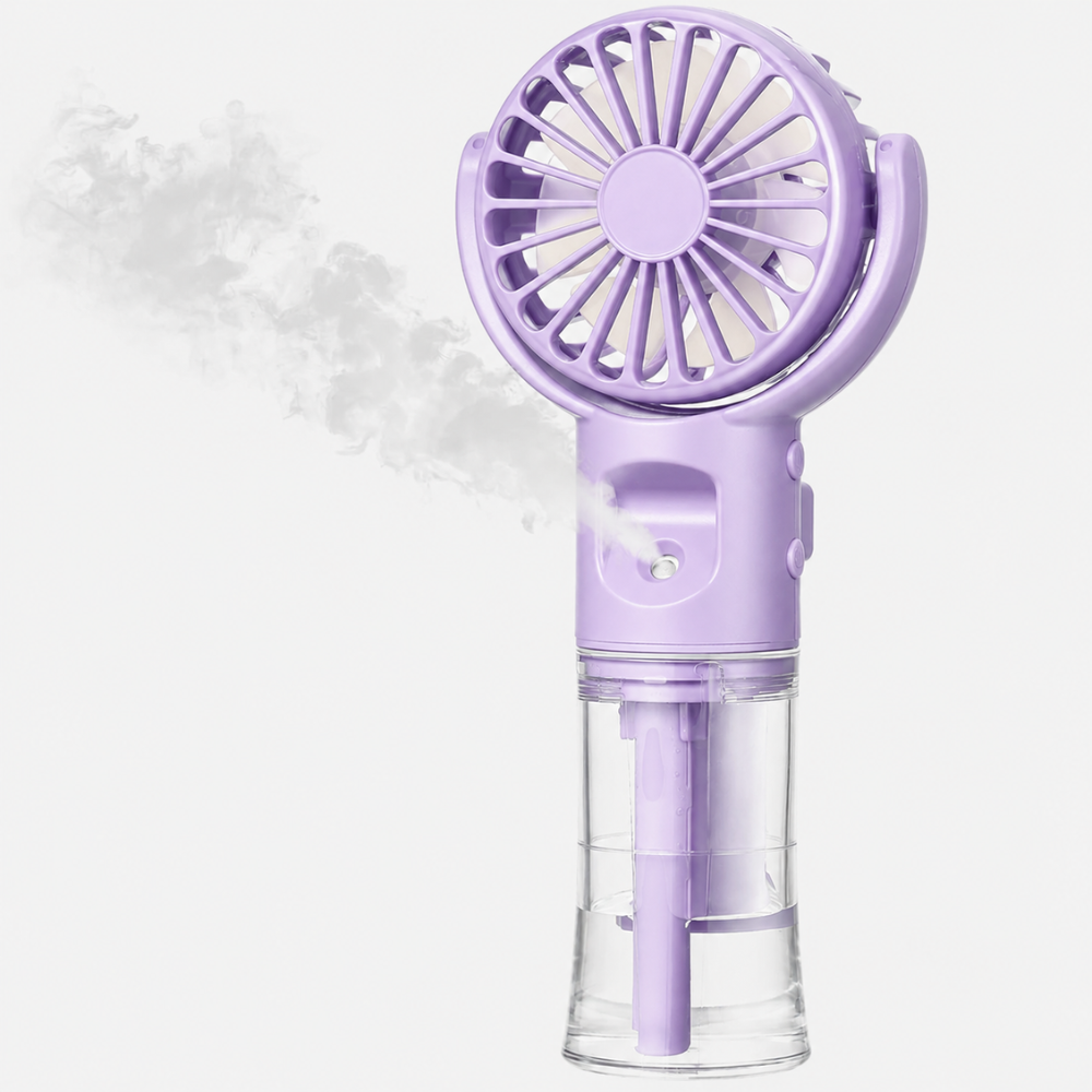 Tragbarer Handventilator mit Wasserspray und drehbarem Kopf – USB-aufladbarer Mini-Nebelventilator mit 4 Geschwindigkeitsstufen für Sommer, Reisen & Outdoor