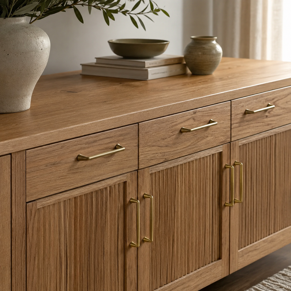 Holzsideboard mit Griffen in Messingoptik